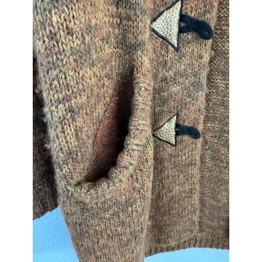 Vintage 1980s Tony Lambert Cardigan Sweater Shawl Collar Leather Fall Leaves S - Picture 2 of 9